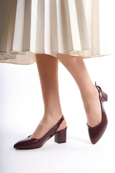 YASEMİN Women's Cherry Red Claret Red Patent Leather Open Back Buckle 6 cm Thick Heel Shoes - Fleur