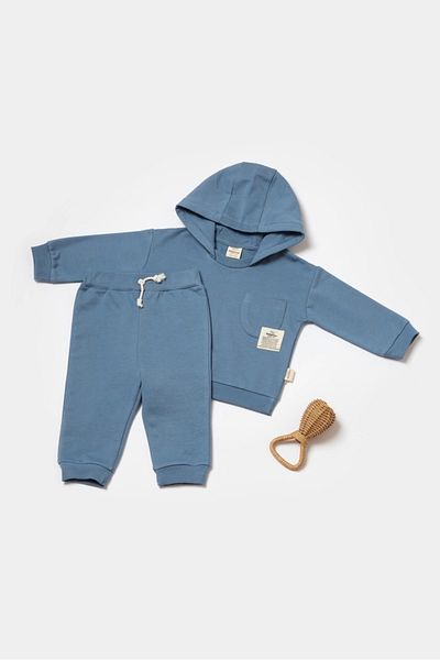 BabyCosy Hanorac Bebek Kapüşonlu Ve Pantolon Seti, %100 Organik Pamuk, Bebek Ve Yenidoğan Serisi - Csy8001