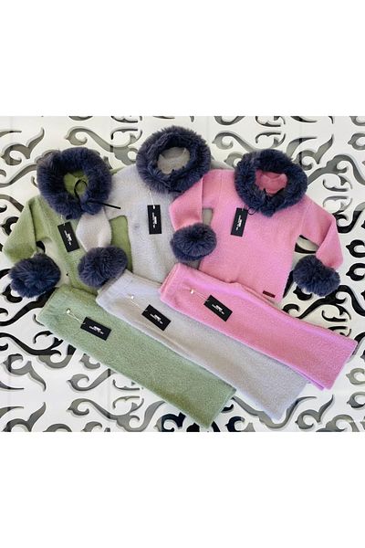Hilal Akıncı Kids Markasensinkids Girls - Detachable Collar and Sleeve Knitwear Sweater, Pants Set