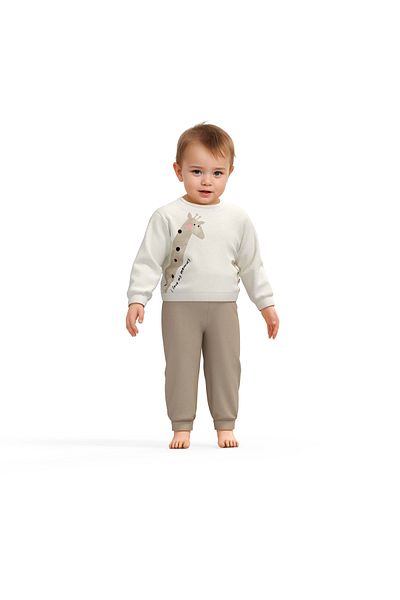BabyCosy طقم علوي وسفلي بأكمام طويلة منقوش على شكل زرافة عضوية