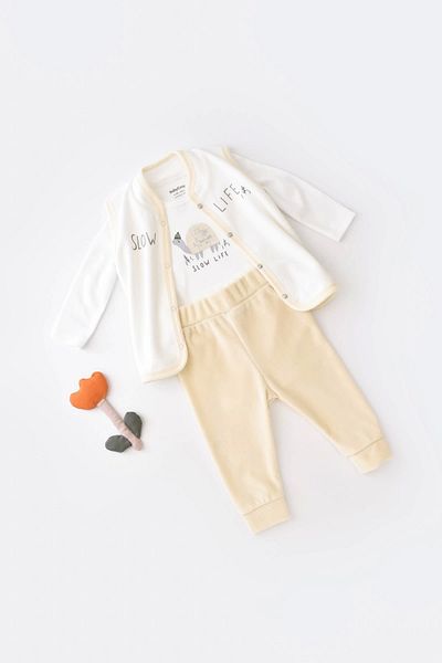 BabyCosy Bebek 3 Parça Kaplumbağa Kadife Yelek Takım, %80 Organik Pamuk & %20 Poliester, Bebek Ve Yenidoğan S