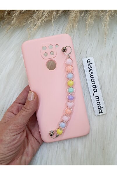 Aksesuarda Moda Xıaomı Redmi Note 9 Kalp Zincirli Tutmalı Kılıf