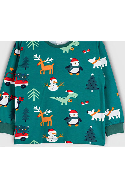 zeyberya YEŞİL KARDAN ADAMLI ÇOCUK YILBAŞI PİJAMA TAKIMI-UNİSEX