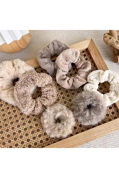 Rachel Cream-Brown Plush Set of 7 Bagel Buckle