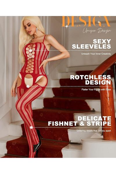 İntive Lingerie Secret Love Thin Strap Garter Look Body Stocking with Mesh Detail on the Front