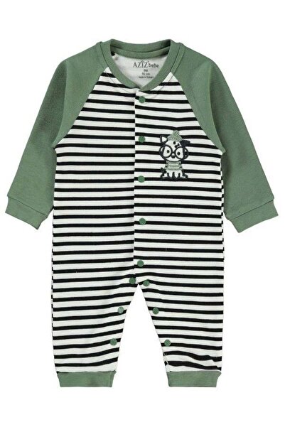 Zekids Erkek Bebek Çizgili Köpek Desenli PatiksizTulum