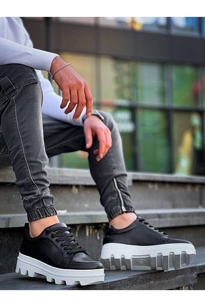 BOA Kb 056 Black Skin White High Sole Casual Sneakers