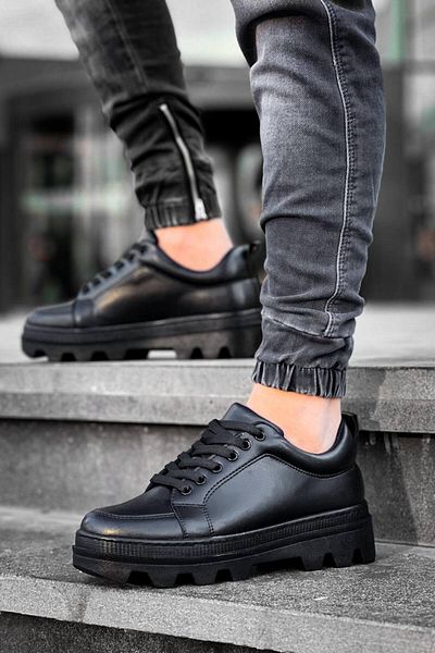 BOA Kb 056 Black Skin Black High Sole Casual Sneakers