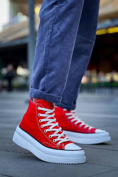 BOA Kb Cx 3 Tall Red Linen White High Sole Sneakers