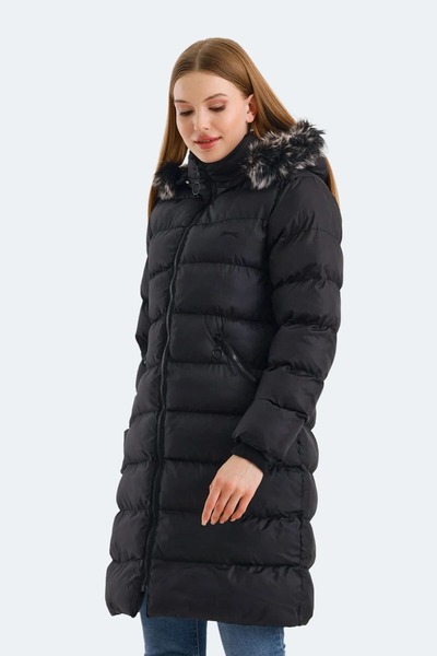 Slazenger Garlic Hi Jacket Kadın Uzun Şişme Parka Mont Kaban Siyah