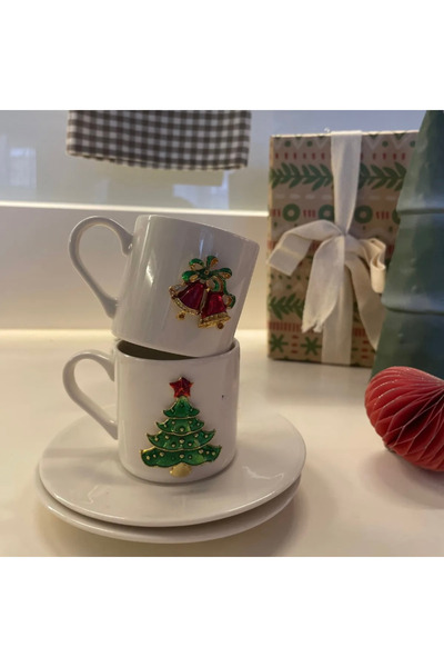 Sillage Home New Year's Coffee Cup Set for 2 People, New Year's Cup Set for 2 People 4 Pieces