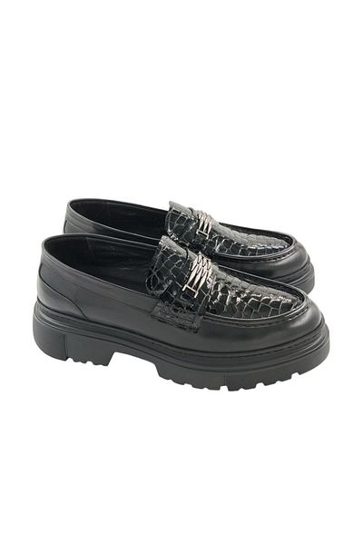 MİLONEK 20241308451   Men's Black Crocodile-Aniline Loafer - Casual Buckle Shoes