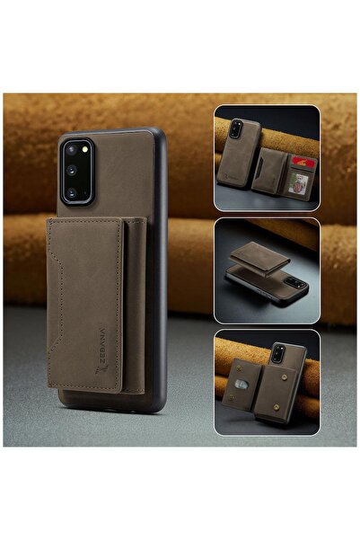 Zebana Samsung Galaxy S20 FE Uyumlu Kılıf Zebana 2in1 Elite Class Cüzdanlı Deri Kılıf Koyu Kahverengi