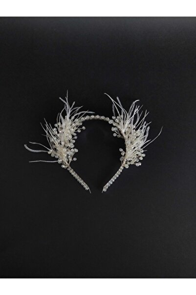 ecrin tuhafiye hobi Şeffaf Beyaz Renk Cam Boncuklu Tüylü Kına, Nişan, Düğün, ...