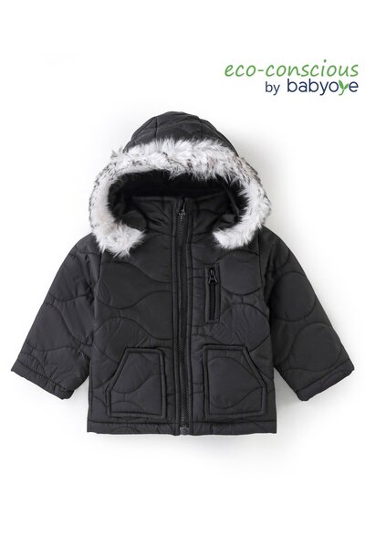 Babyoye Babyoye Full Sleeves Solid Dyed Hooded Jacket-  Black