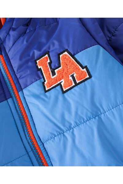 Babyhug Babyhug Full Sleeves Hooded & Padded Jacket Text Embroidery- Blue