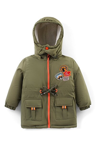 Babyhug Babyhug Woven Full Sleeves Solid Jacket with Detachable Hood & Patch Detailing - Olive Green