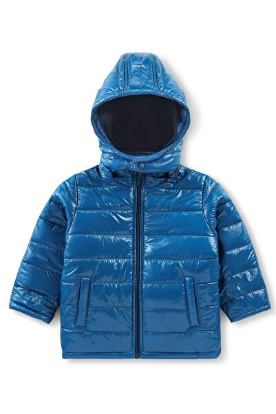 Babyhug Full Sleeves Solid Colour Padded Jacket with Detachable Hood - Blue