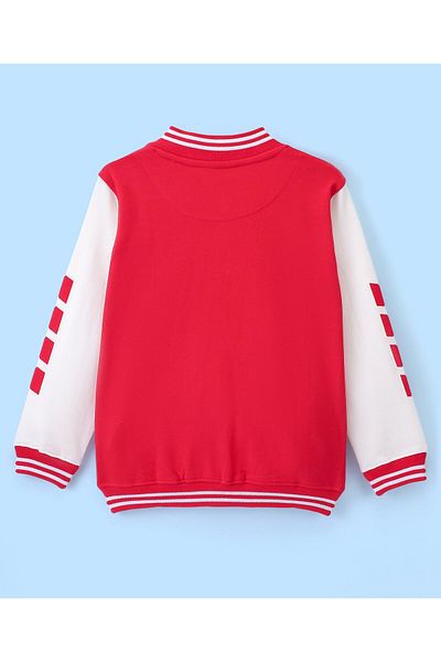 Pine kids Pine Kids Cotton Knit Full Sleeves Bomber Jacket with Applique - High Risk Red