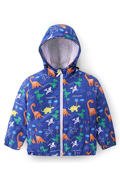 Babyhug Babyhug Full Sleeves Padded & Hooded Jacket Dino Print- Blue