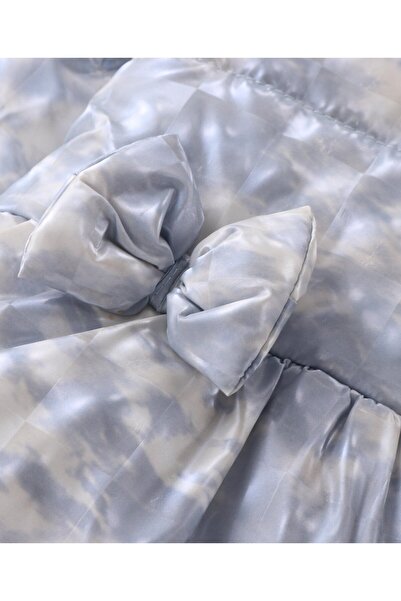 Babyhug Babyhug Woven Full Sleeves Padded Hooded Jacket with Bow Applique - Blue