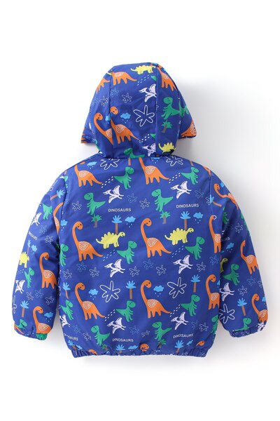 Babyhug Babyhug Full Sleeves Padded & Hooded Jacket Dino Print- Blue
