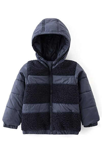 Babyhug Babyhug Woven Full Sleeves Hooded Jacket with Fur Detailing - Navy