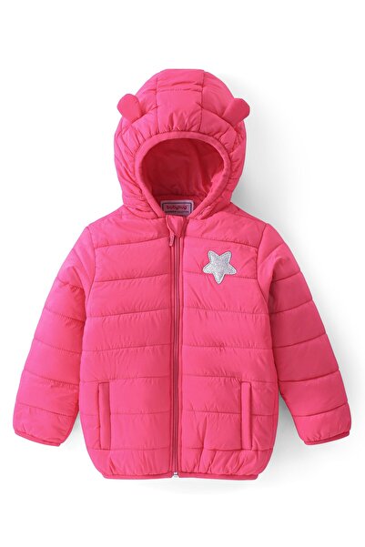Babyhug Babyhug Full Sleeves Padded & Hooded Jacket With Embroidery- Fuchsia