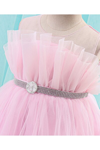 Babyhug Sleeveless Solid Color Mesh Party Frock - Light Pink