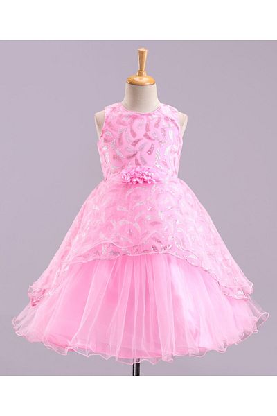 Babyhug Sleeveless Party Wear Frock Floral Corsage - Pink