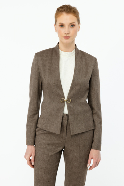 Ekol Balık Sırtı Desenli Önü Kopçalı Ceket