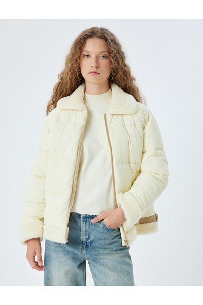 Koton Κλασικό βελούδινο παλτό με γιακά - με φερμουάρ και λεπτομέρεια τσέπης