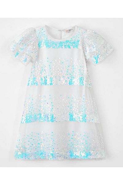 Primo Gino Primo Gino Sequins Embellished Short Sleeves Dress - Light Blue & White