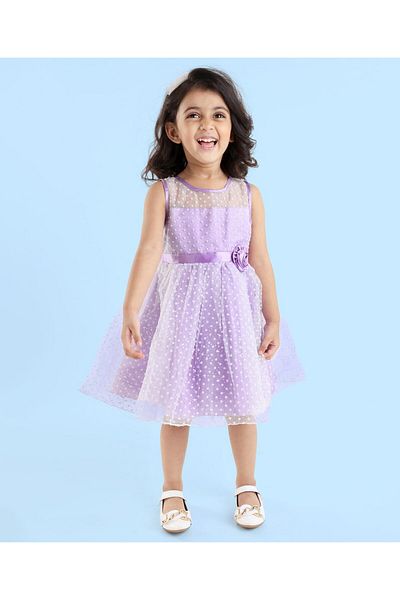 Babyhug Sleeveless Embroidered Party Frock- Lilac