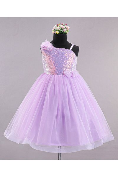 Babyhug Sleeveless Party Wear Frock with Sequins and Corsage - Lilac