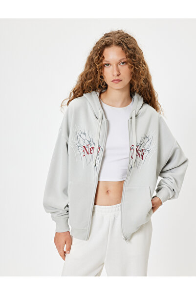 Koton College Printed - Φούτερ με φερμουάρ και κουκούλα