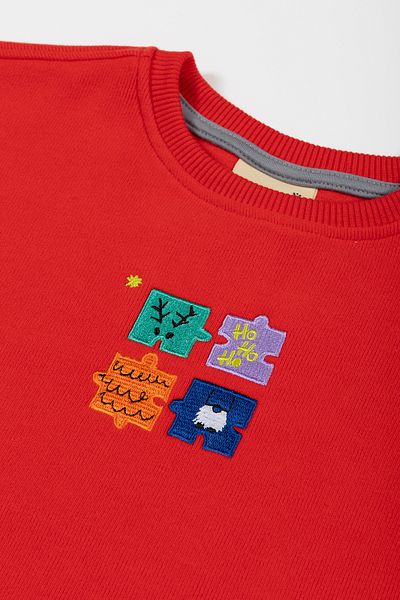 BEETLEBEEZ Christmas Embroidered Unisex Kids Sweatshirt - Crew Neck, Red