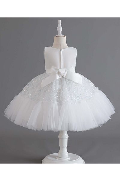 Kookie Kids Flower Applique & Sequin Party Dress - Off White