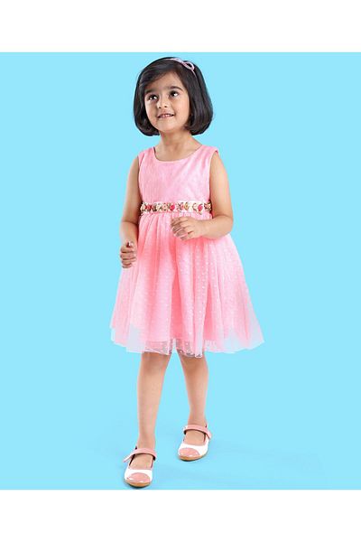 Babyhug Sleeveless Party Wear Frock With Corsage  - Pink