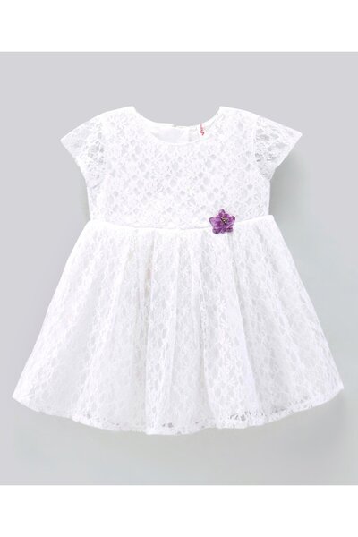 Babyhug Babyhug Lace Frock with Headband - White