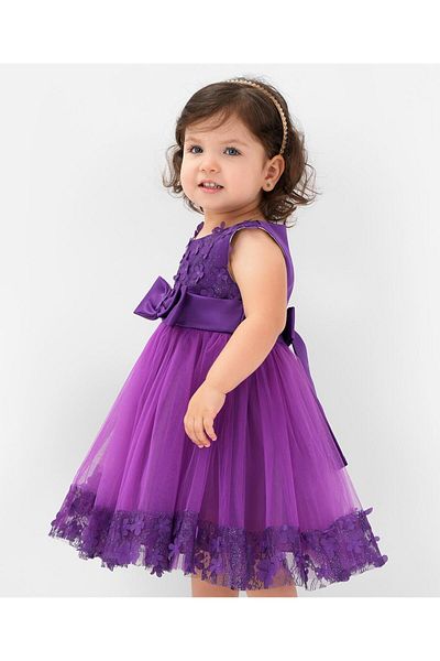 Kookie Kids Floral Applique Party Dress - Purple