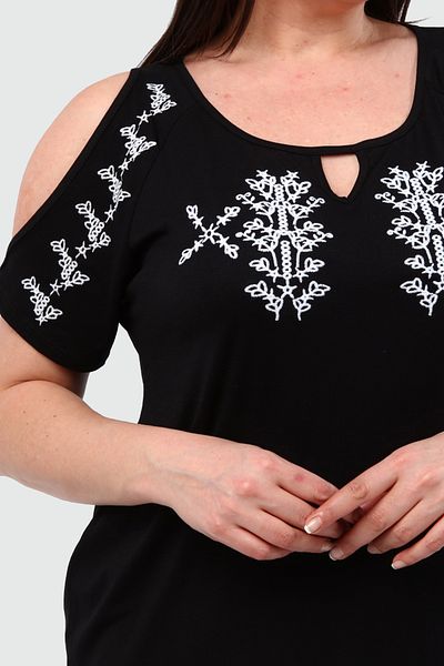Ebsumu Women's Plus Size Off-the-Shoulder Embroidered Black Blouse