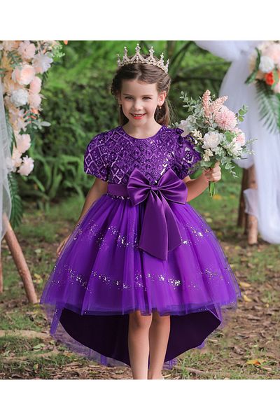 Kookie Kids Sequin Embellished Party Dress - Purple