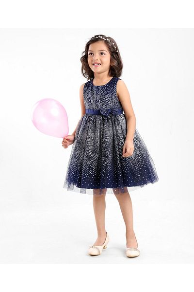 Babyhug Sleeveless Foil Printed Party Frock - Navy Blue