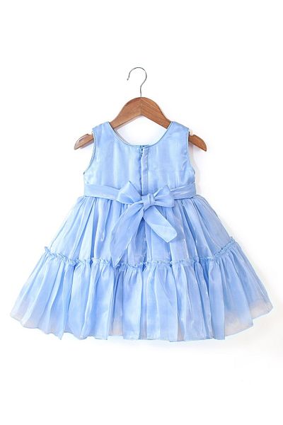 Babyhug Babyhug Sleeveless Sequins Detailing Organza Tiered Party Frock - Frozen  Blue