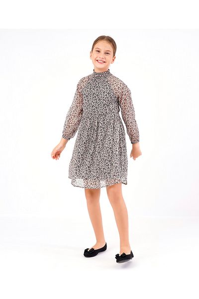 Primo Gino Primo Gino Three Fourth Relaxed Fit Dress Made From Floral Printed Soft Fabric Value-added -Black