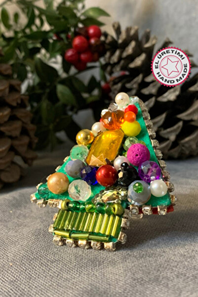 Uretti - Zuhal 6966 El Yapımı Keçe Yılbaşı Ağacı Broş - 5 x 7 cm