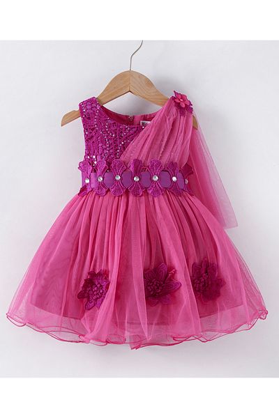 Kookie Kids Flower Applique Party Dress - Pink