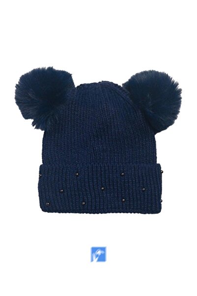 Kardelen Butik Denizli Beretă de iarnă tricotată cu pompon dublu cu margele