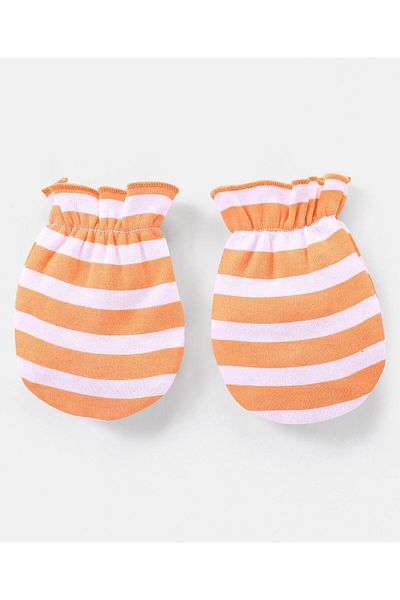 Babyhug طقم قبعات وقفازات وحذاء من Babyhug قطني 100% بنمط مخطط باللون البرتقالي - قطر 10 سم